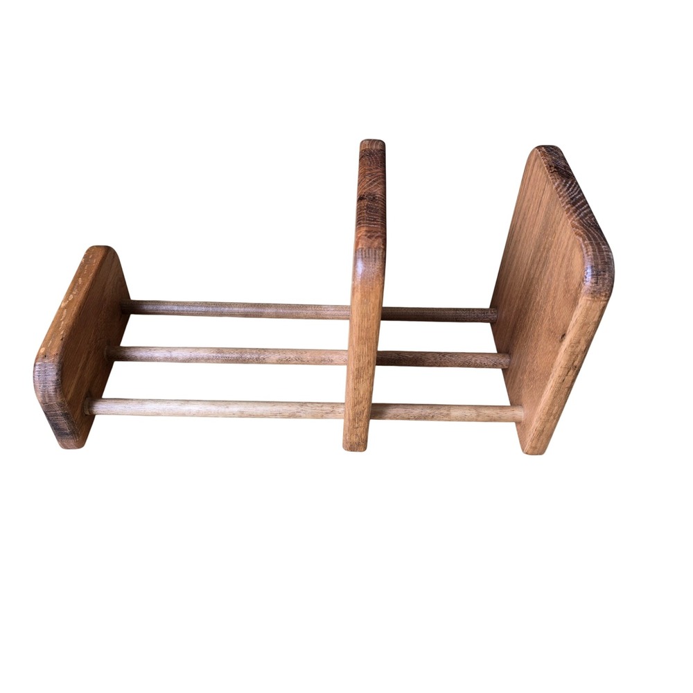 Vintage Solid Wood Tabletop Book Rack Media Organizer Oak‎ Finish with Divider